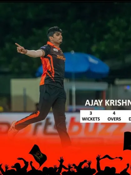 From our academy to the big leagues. This graphic celebrates the performance of our former trainee Ajay Krishna in the Tamil Nadu Premier League (TNPL), where he took 3 wickets.