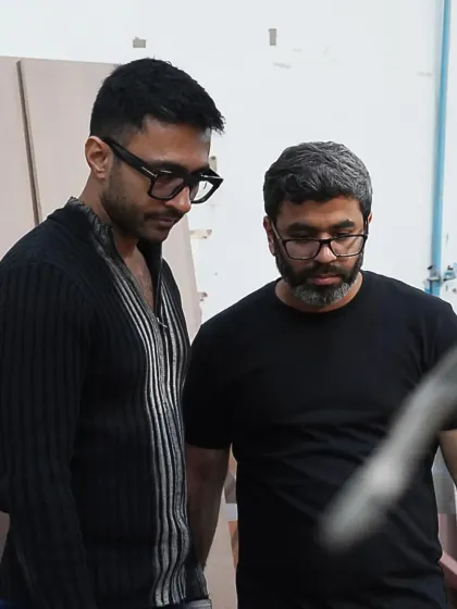 Me and the team inspecting a prototype. Craftsmanship is everything, and we work closely with our fabricators to ensure every piece is perfect.