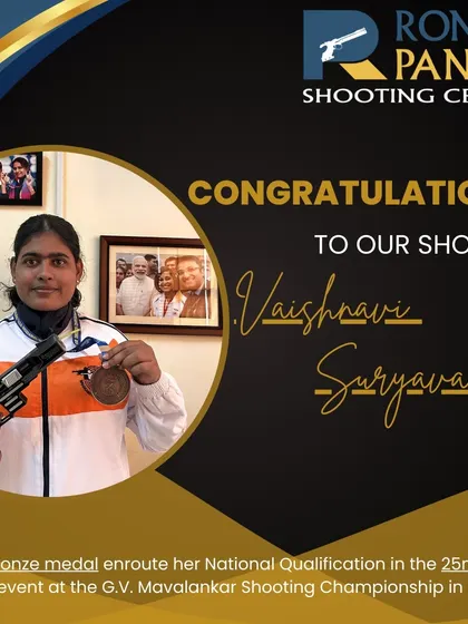 Congratulations to our shooter Vaishnavi Suryavanshi for winning a Bronze medal and securing her National Qualification in the 25m Pistol women event at the G.V. Mavlankar Shooting Championship.