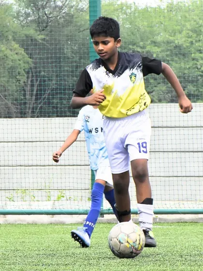 Celebrating our U-9 team's championship win at the Mega International Football Tournament. These moments of victory are what our young athletes train for.