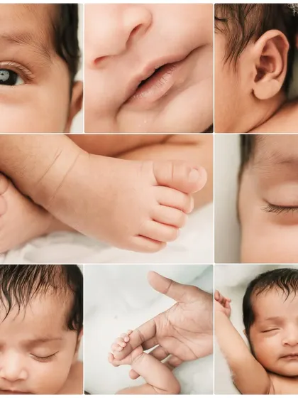A collage of all the tiny details from one session, from eyes and lips to hands and feet. This is a wonderful way to summarize all the little things you love.