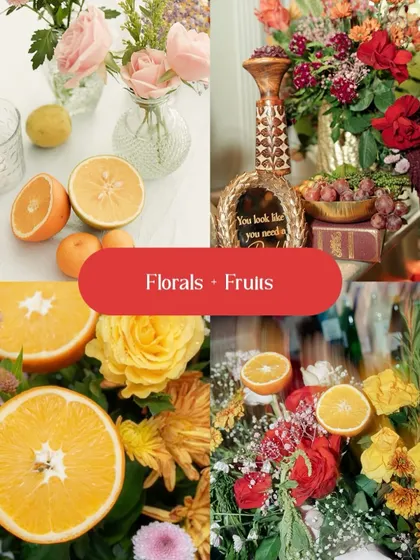A decor trend I love: combining fresh florals with fruits. The vibrant colors and textures of oranges, grapes, and other fruits add an unexpected and organic element to any arrangement.