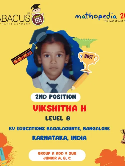Vikshitha H from Bangalore, another 2nd Position winner from our partner center.
