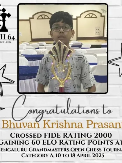 We celebrate every milestone on the path to mastery. We are proud to congratulate our student Bhuvan for crossing a standard FIDE rating of 2000 after his stellar performance at the Bengaluru Grandmaster Tournament.