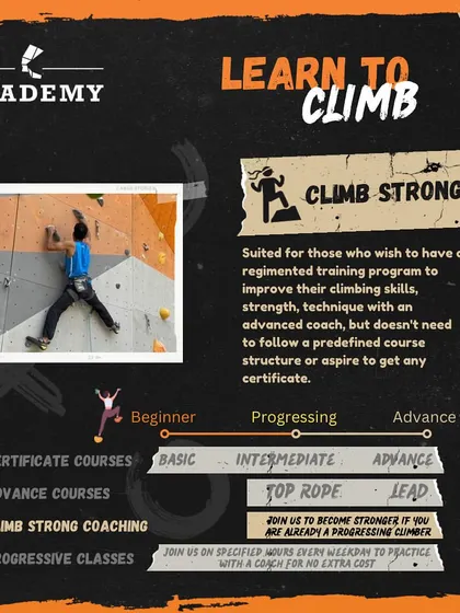 The 'Climb Strong' program is for those seeking a structured training plan with an advanced coach to improve strength and technique without a formal course structure.