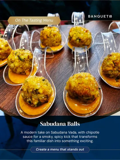 A modern take on Sabudana Vada, these Sabudana Balls are served with a chipotle sauce for a smoky, spicy kick. It’s a familiar dish transformed into something new and exciting.
