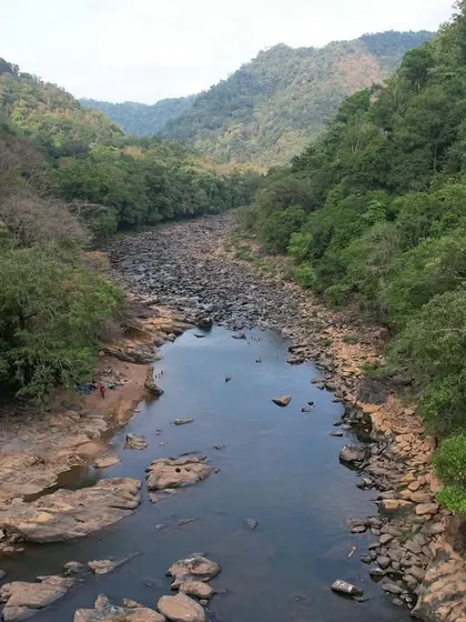 The Aghanashini river during the dry season, revealing its rocky bed. It's a different kind of beauty.