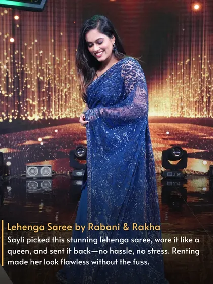 Sayli Kamble picked this stunning lehenga saree by Rabani & Rakha for her reality show appearance. She wore it like a queen and sent it back, hassle-free.