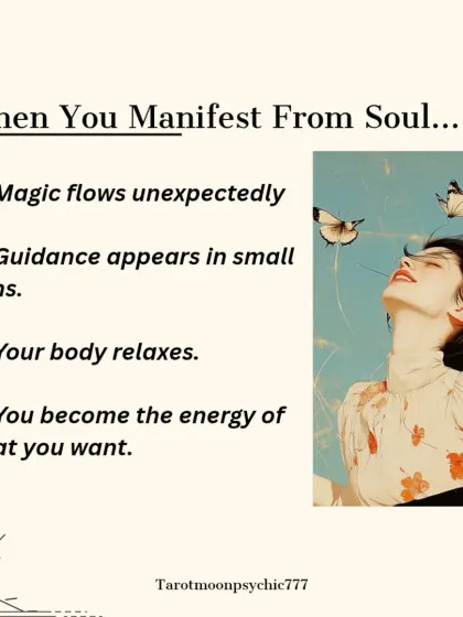 This image illustrates what manifesting from the soul feels like. Magic flows unexpectedly, guidance appears in small signs, and you become the energy of what you want. It's light and magnetic.