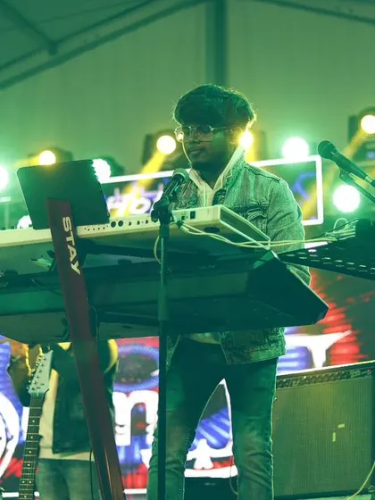 Our keyboardist at the RVITM college show.