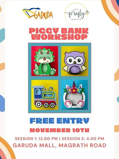 These piggy bank workshop posters showcase the adorable designs you can create with my kits. Choose from a dinosaur, owl, train, or unicorn and paint it to match your style. It's a creative way to encourage saving.