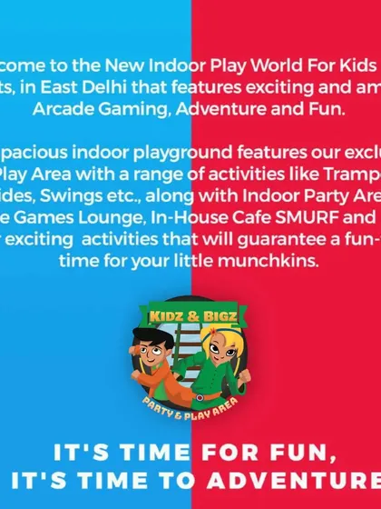 A detailed text graphic explaining everything I offer, from the soft play area with trampolines and slides to the arcade lounge and in-house cafe.