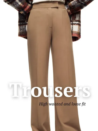 A duplicate view showcasing the trend of high-waisted, loose-fit trousers.