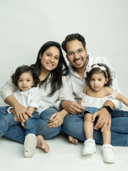 A classic seated family portrait with the twins. A perfect photo for the family album.