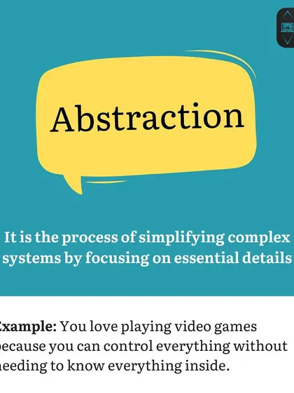 Coding Vocabulary A: Abstraction. This is the process of simplifying complex systems. Think of a video game controller: you use it without needing to know the complex electronics inside.