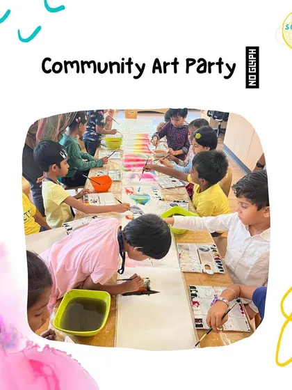 A graphic promoting our Community Art Parties, which are designed for group fun and collaborative creation.