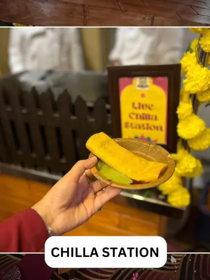 Our live Chilla Station is a hit at any event. Here, a freshly made savory crepe (chilla) is served hot, straight from the griddle, for an interactive food experience.