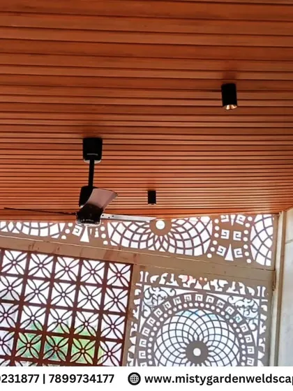 Another angle of the PVC ceiling and designer panels, showing the integrated fan and lighting that make the space functional as well as stylish.