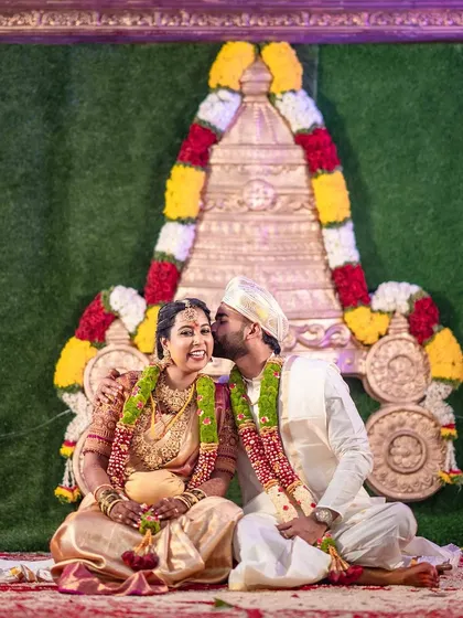 A sweet and romantic moment between the bride and groom. Her makeup is designed to last through all the happy tears and joyful moments.