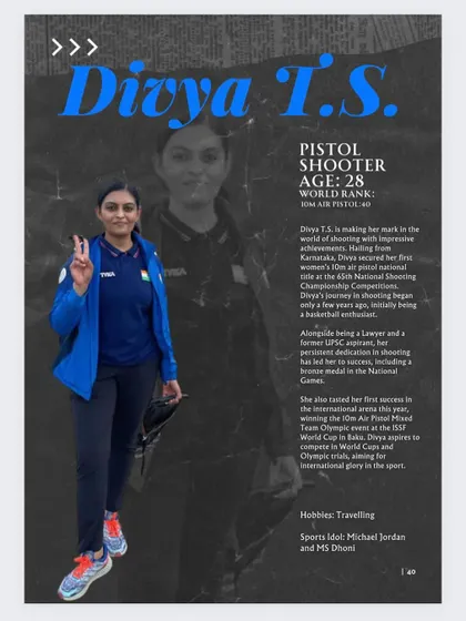 A profile of our star pistol shooter, Divya T.S., highlighting her journey and selection for the prestigious 19th Asian Games in China.