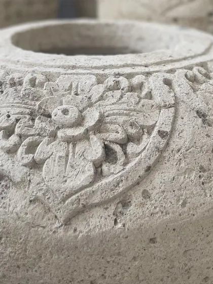 The texture of the lavastone on the 'Ceria' planter gives it a wonderfully organic and ancient feel.