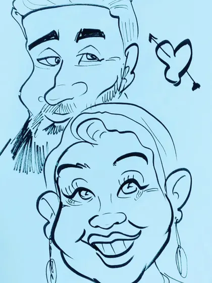 I really enjoyed drawing the expressions in this couple's portrait. It's all about capturing that special spark.