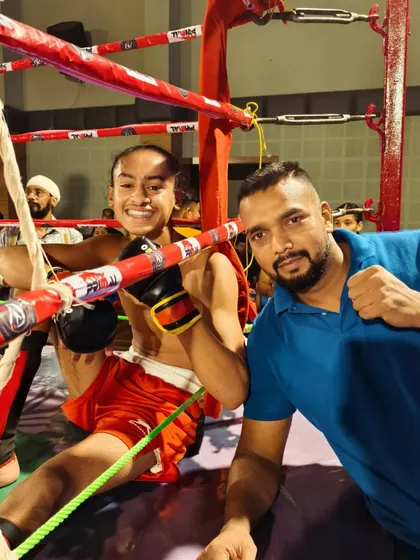 My best fighter, Kartar Singh, smiling in the ring after a win. He is a true boxer and a champion in the making.