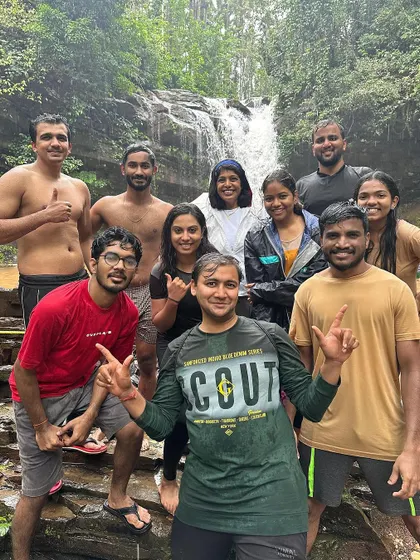 A group photo at Soormane Waterfalls in Kalasa. A beautiful spot to visit with friends and family.