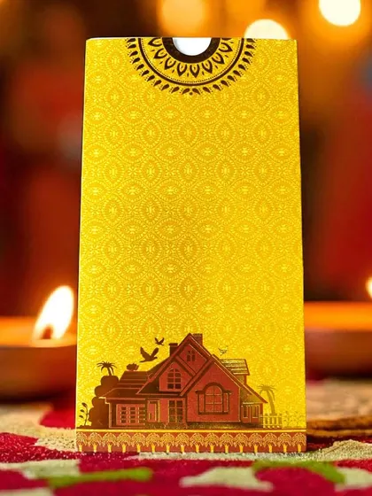 I design for all special occasions, like this vibrant housewarming invitation. The bright yellow and traditional house motif set a warm and welcoming tone for celebrating a new home, showing the versatility of my design services.