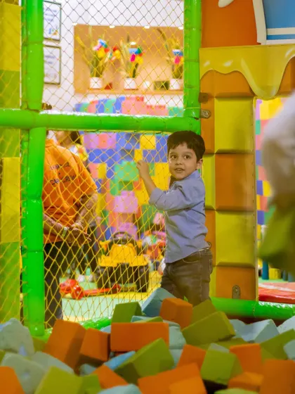Exploring the foam block pit is always an adventure. It's a safe and fun area for kids to let loose.