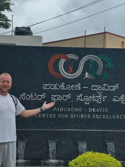 Coach Maros outside the Padukone-Dravid Centre for Sports Excellence, home of our academy.