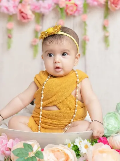 Another beautiful look from the floral bath session, this time in a lovely mustard yellow outfit.