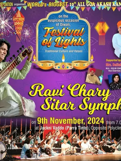 The invitation for the Ravi Chary Sitar Symphony concert in Goa. We love bringing our unique blend of symphony and melody to music enthusiasts everywhere.