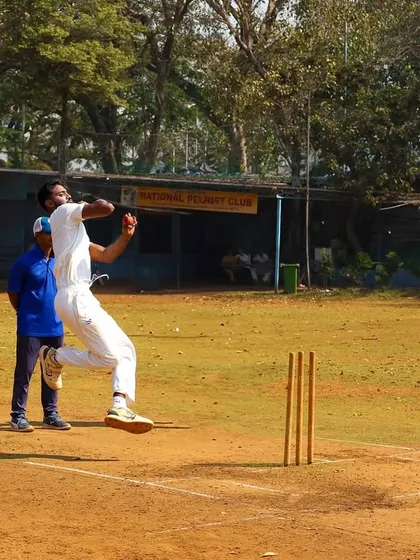 The raw energy of fast bowling captured during one of our intense practice matches on a classic Mumbai ground.