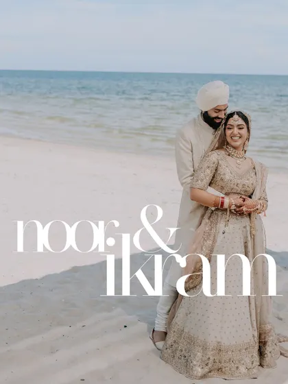 A beautiful graphic portrait of Noor and Ikram from their Thailand beach wedding. I offer creative edits to give you unique and personalized wedding announcements.