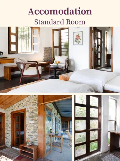 A look at the comfortable and serene standard room accommodations at Dunagiri. Every space is designed to help you rest and integrate the day's experiences.