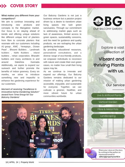 This page from our feature highlights what makes us different, including our innovative concepts and our recognition with a Times Business Award for Excellence in Innovative Home Gardening Solution.