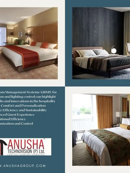 Our Guest Room Management Systems (GRMS) for the hospitality industry offer benefits like personalized guest comfort, enhanced energy efficiency, and improved operational control. This collage shows different styles of hotel rooms where our systems are deployed.
