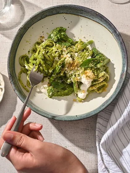My Pesto alla Genovese is comfort with a punch. Fresh, vibrant, and tossed with handmade pasta, it's a plate of carb-loaded love.