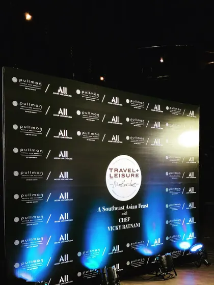 A branded media wall for a Travel + Leisure Masterclass event. We design clean and effective backdrops for photo opportunities that prominently feature the logos of the event host and key sponsors.
