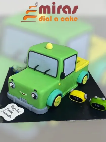 A fun and friendly truck-themed cake based on the character Tilly the Tow Truck. This sculpted cake is perfect for a young fan of the show.