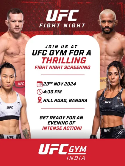The poster for the UFC Fight Night screening at UFC Gym Bandra, featuring a stacked card.