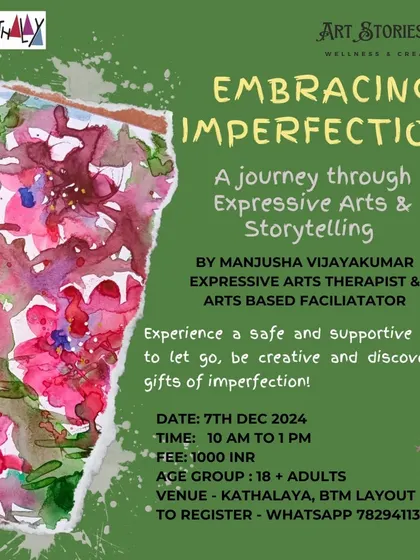 A closer look at the "Embracing Imperfections" workshop, designed for anyone curious about self-exploration through creative expression and arts-based therapy.