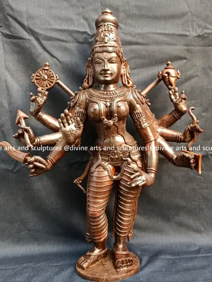 The wax model for a standing, multi-armed sculpture of Durgai Amman (Goddess Durga). The wax allows us to create a strong and stable form that conveys her immense power and grace.