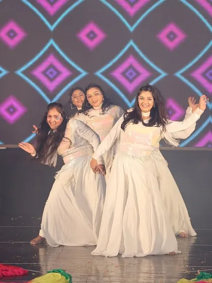 A joyful moment from the "Aaja Nachle" performance, showcasing the camaraderie and fun of our ladies' batch.