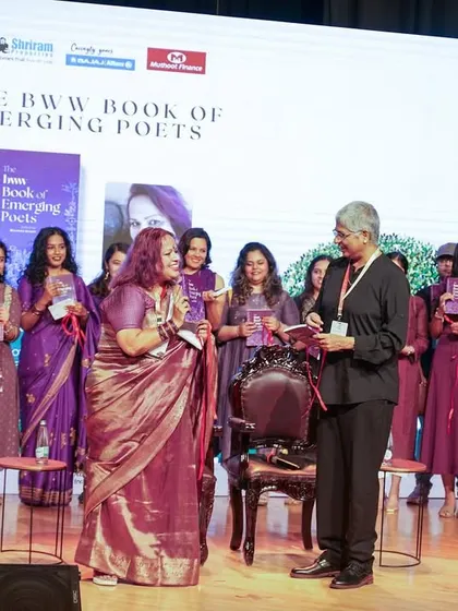 A closer look at the poets on stage, each holding their author copies of 'The BWW Book of Emerging Poets'. The culmination of so much hard work and creativity.