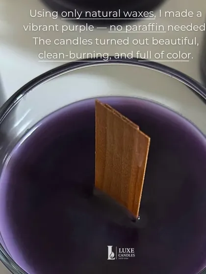 I use only natural, clean-burning soy wax to create vibrant colors like this purple. No paraffin needed! This ensures a beautiful and high-quality candle.