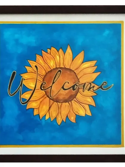 A warm welcome starts at the door. I hand-painted this vibrant sunflower welcome sign to bring a little sunshine to your entryway. This piece combines my love for floral themes and calligraphy to create a cheerful greeting for all your guests.