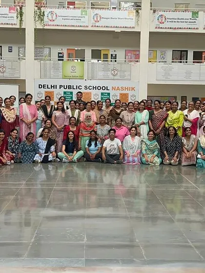 A large group photo with the educators at DPS Nashik after a workshop on questioning techniques and emotional intelligence. It was a day of deep learning and collaboration.