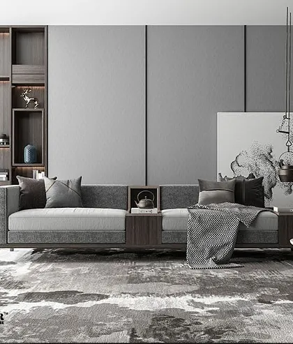 This sleek, dual-tone sofa with an integrated wooden console is the epitome of modern luxury. Its minimalist design offers both style and function, perfect for a contemporary living room.